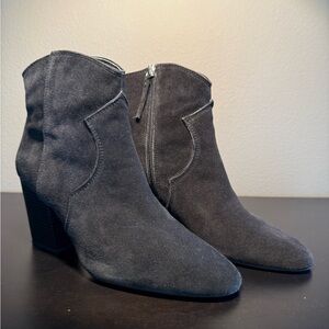 Zara Womens Black Leather Cowboy Ankle Boots Suede Size 9.5